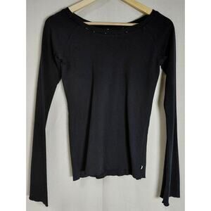 Twisted Heart America Black Long Sleeve Top Scoop Neck Women